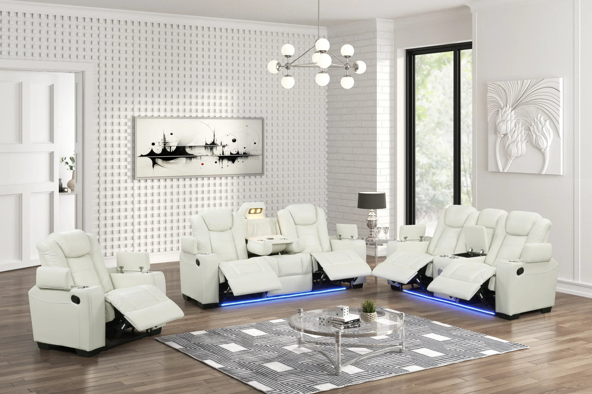 Stefano White 3-Piece Reclining Living Room Set