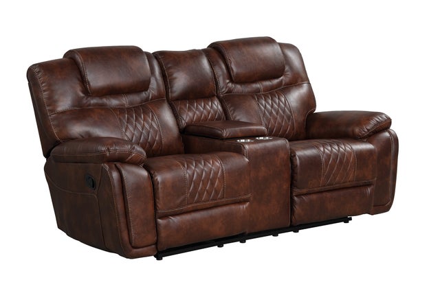 Cognac Meridian Oversized Reclining Sofa, Loveseat & Chair Set - studio shot