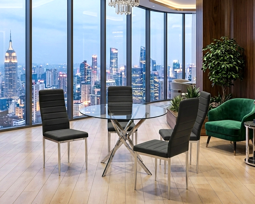 Hilla Black/Silver Glass Top 5-Piece Dining Set