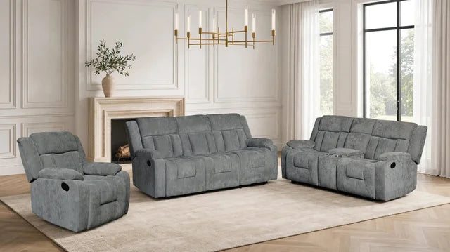Charcoal Fable Reclining Sofa, Loveseat & Chair Set - manufacturer photo