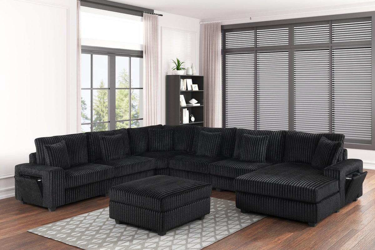 Bazooka Black 7-Piece Modular Sectional with Ottoman