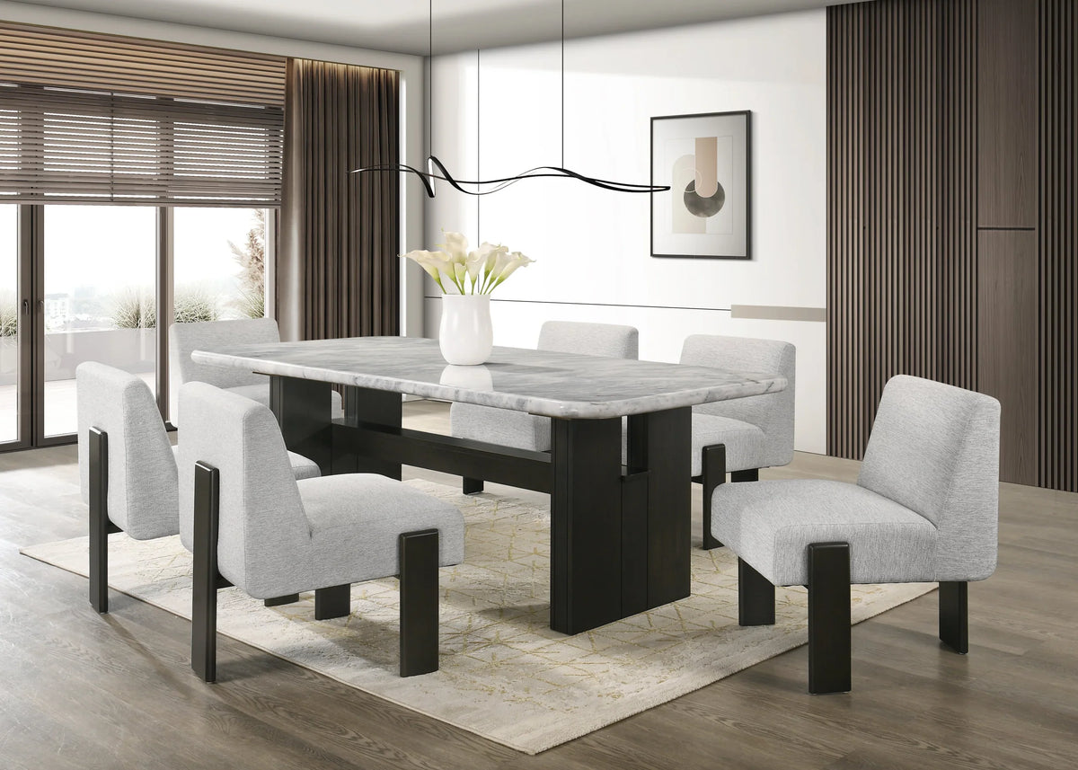 Diva Gray Genuine Marble Dining Room Set (Table & 6 Chairs)