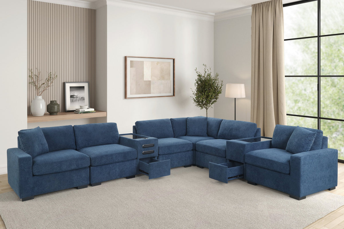 Barista Blue 8-Piece Performance Fabric Modular Sectional Set