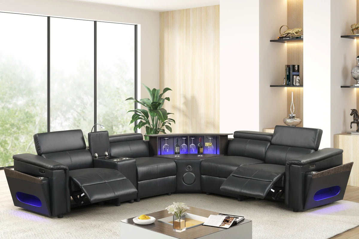Holiday Black Power Reclining Sectional with Bluetooth Speakers