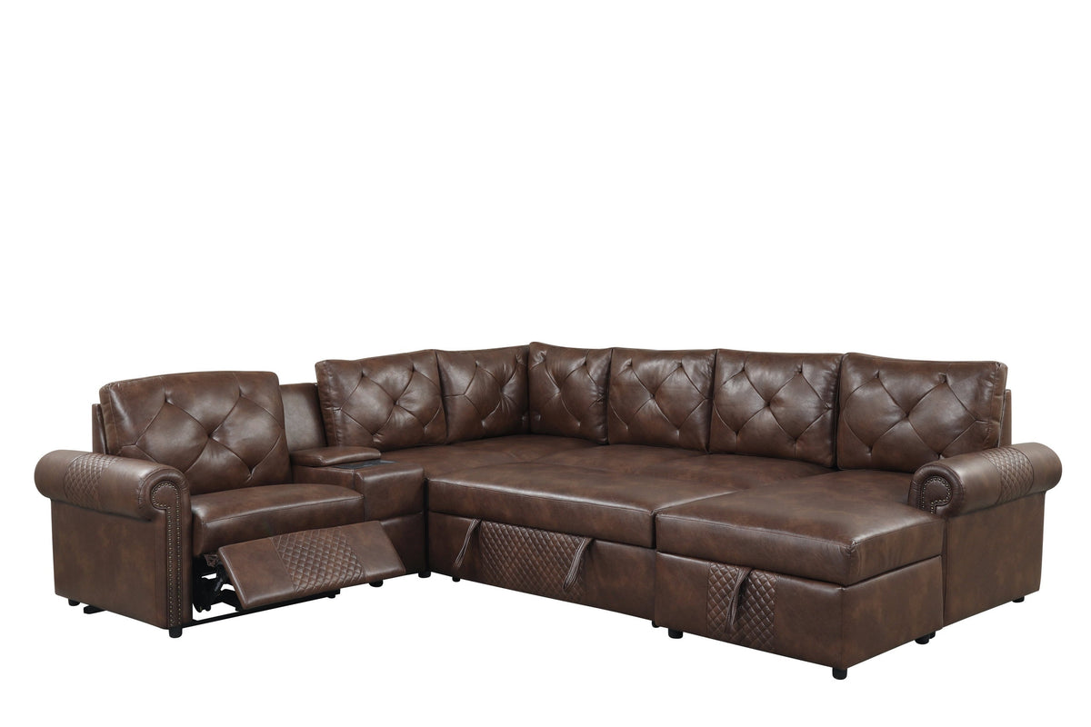 Winston Brown Power Reclining Sectional with Pull-Out Bed