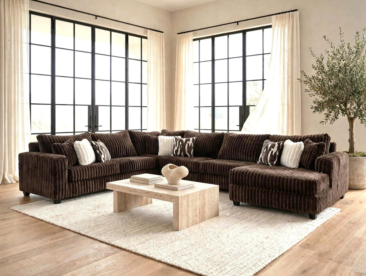 Cocoa Plush 4-Piece Oversized Corduroy Sectional