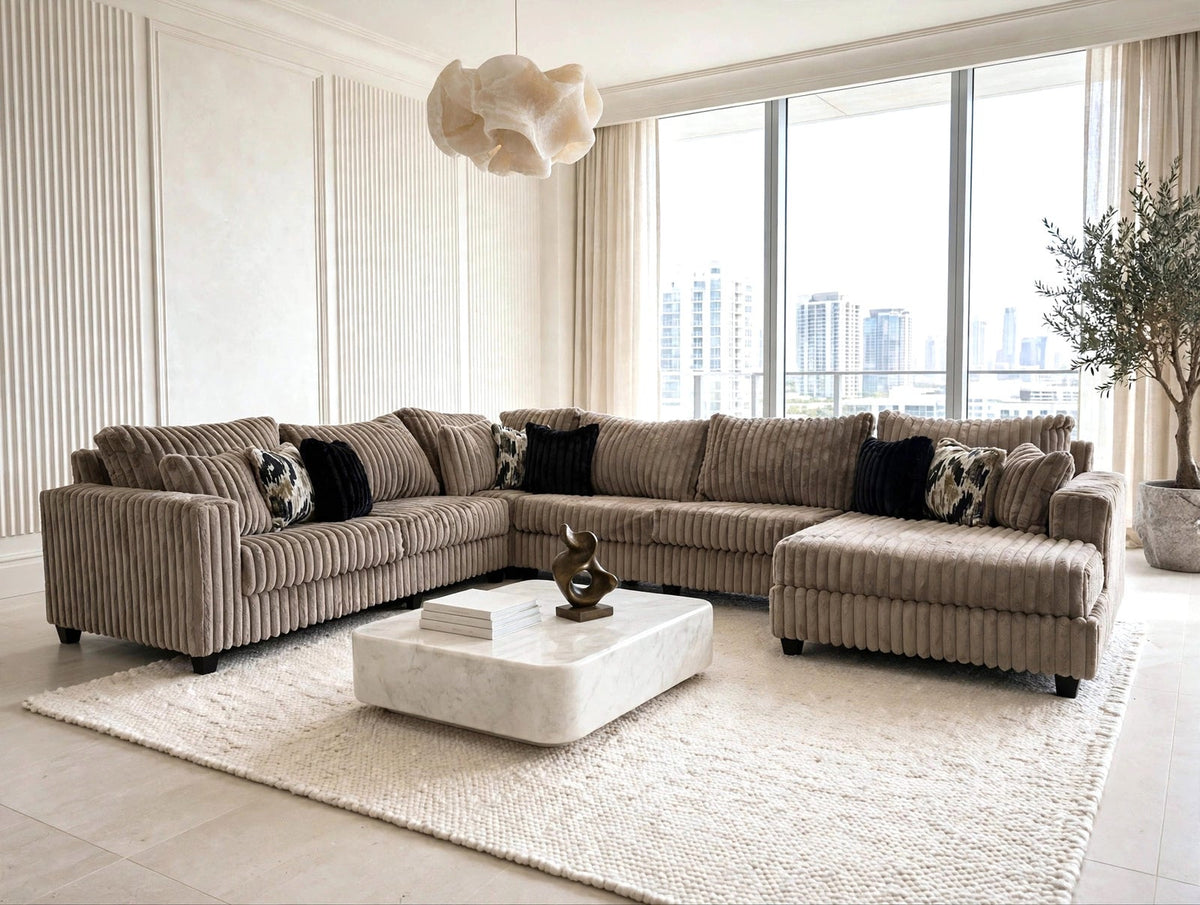 Mocha Plush 4-Piece Oversized Corduroy Sectional