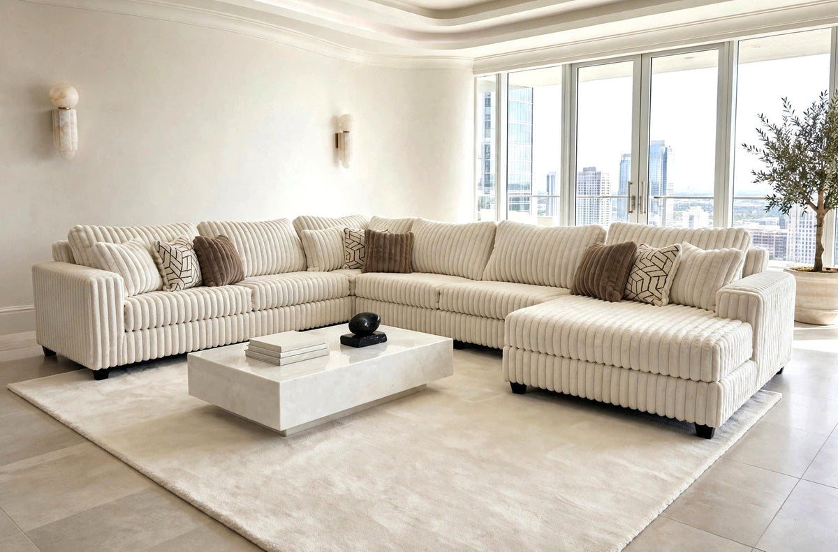 Ivory Plush 4-Piece Oversized Corduroy Sectional