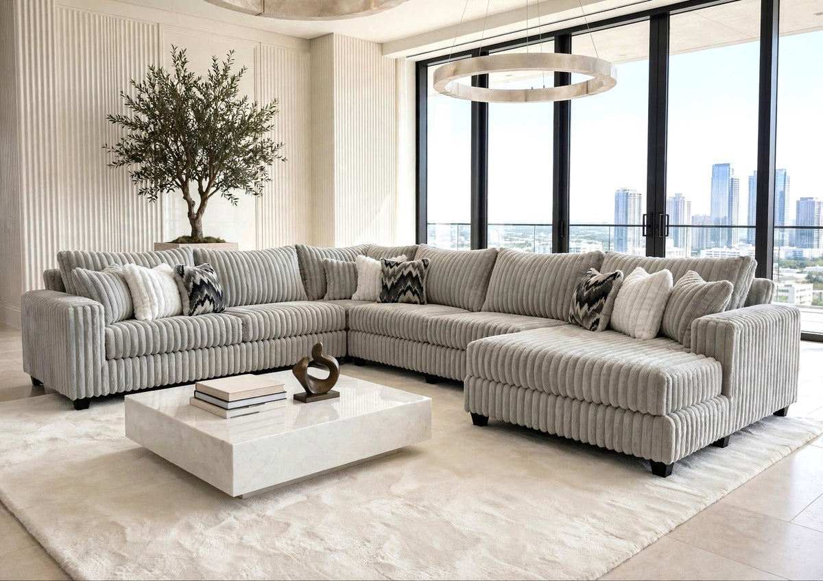 Stone Plush 4-Piece Oversized Corduroy Sectional