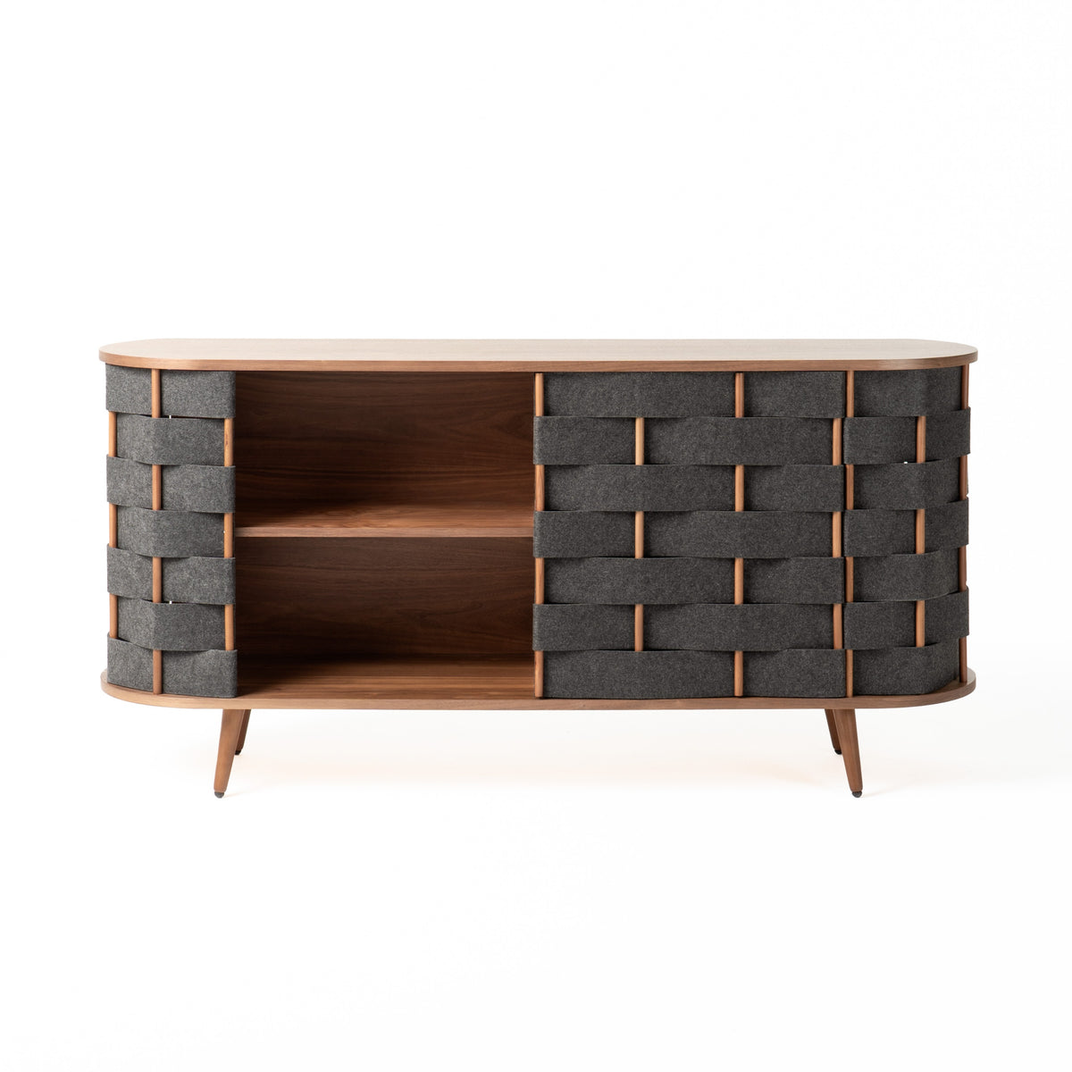 Sheridan - Mid-Century Modern Grey Fabric + Walnut Buffet