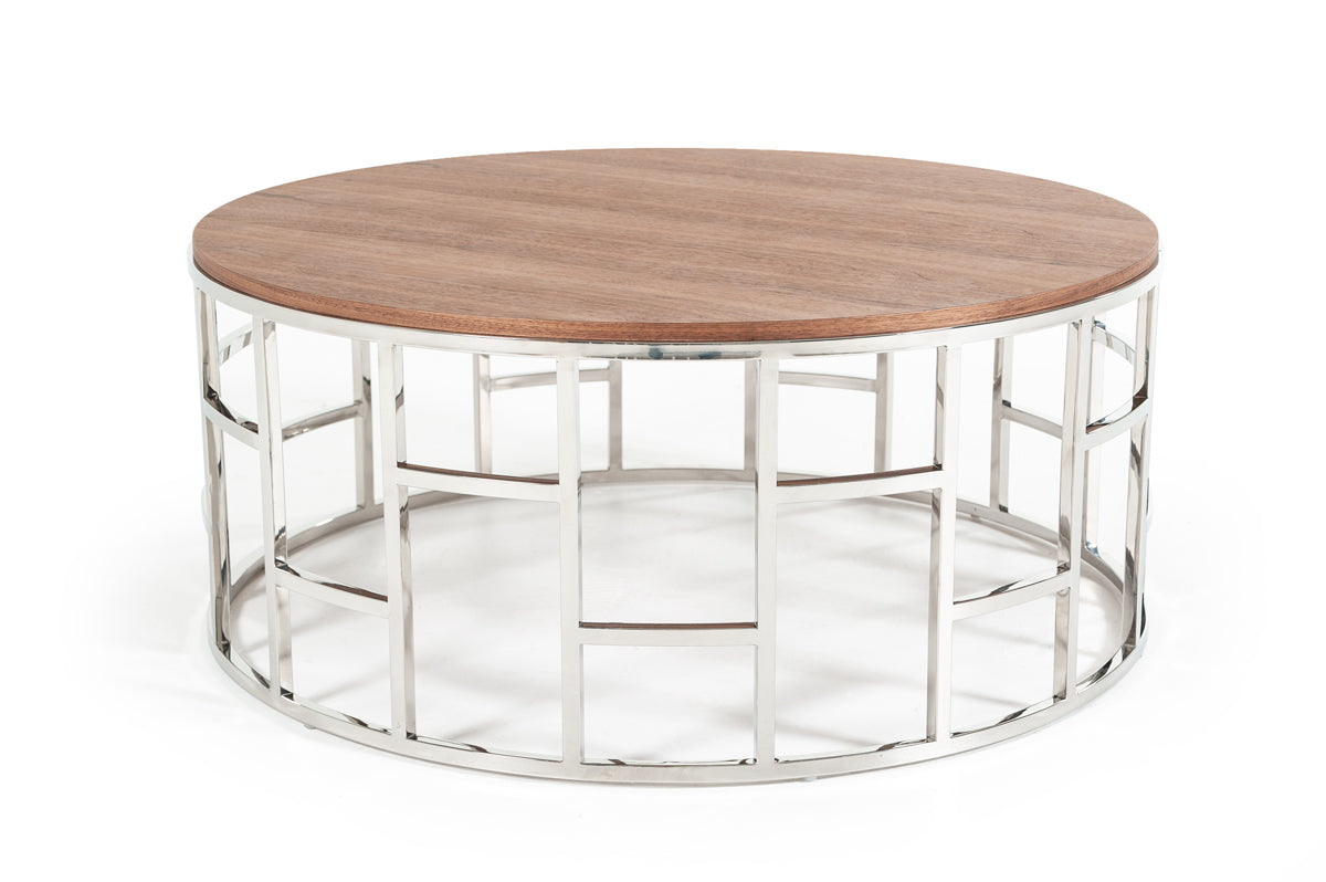 Silvia Modern Walnut & Stainless Steel Coffee Table