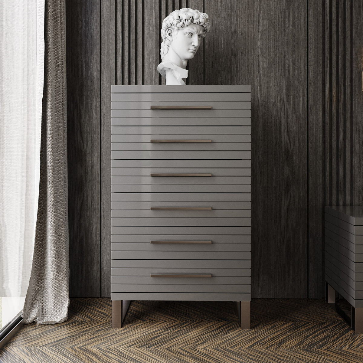 Splendor - Grey High Gloss Slatted Chest