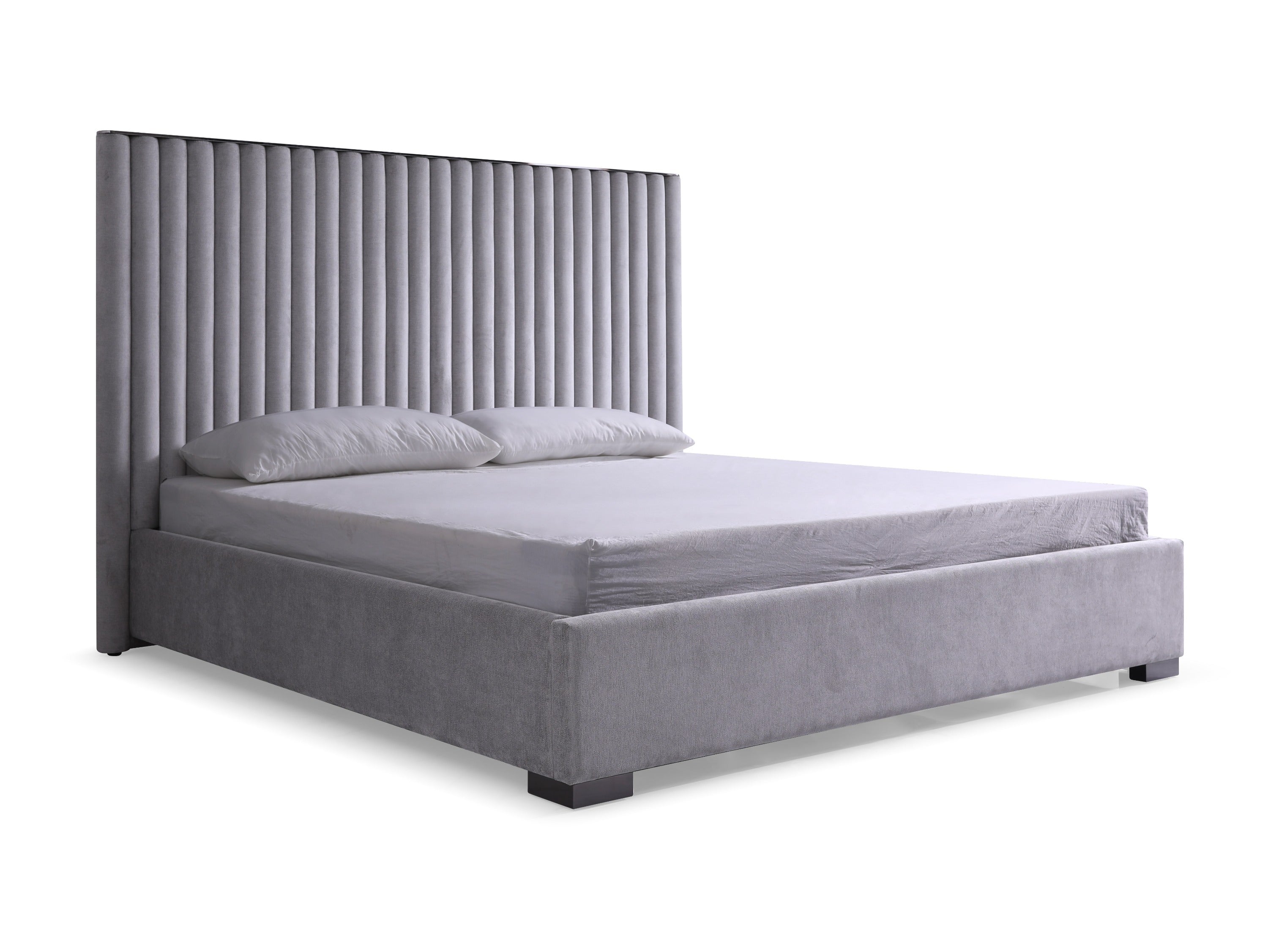 Modrest Splendor - Silver + Grey Velvet Upholstered King Platform Bed