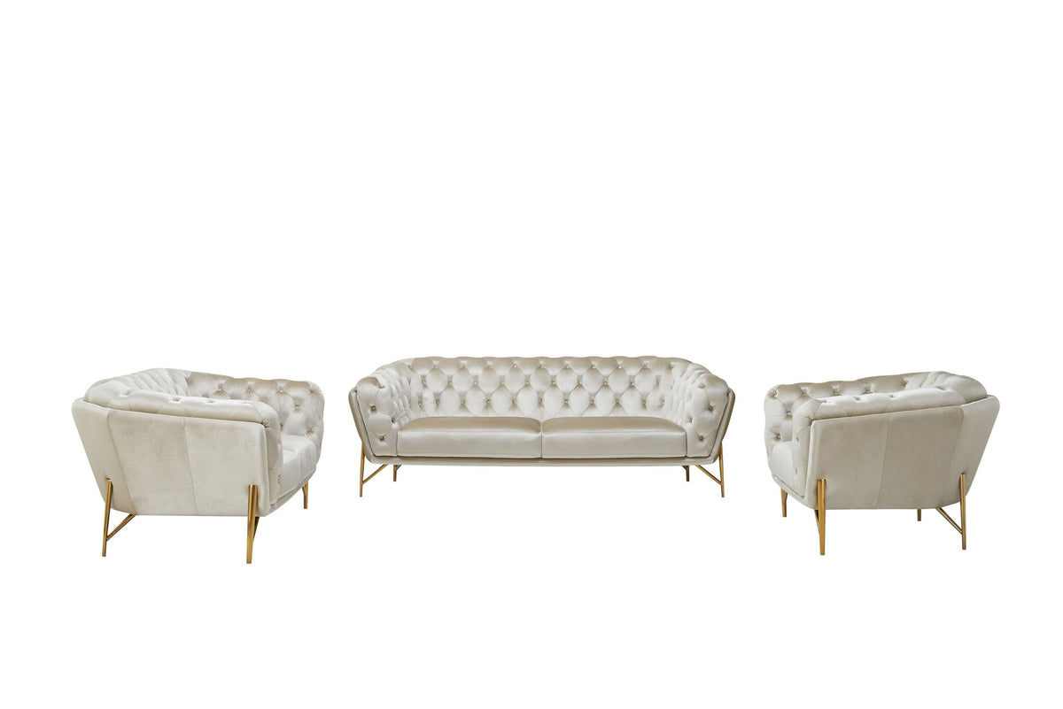 Stella - Transitional Beige Velvet Sofa Set