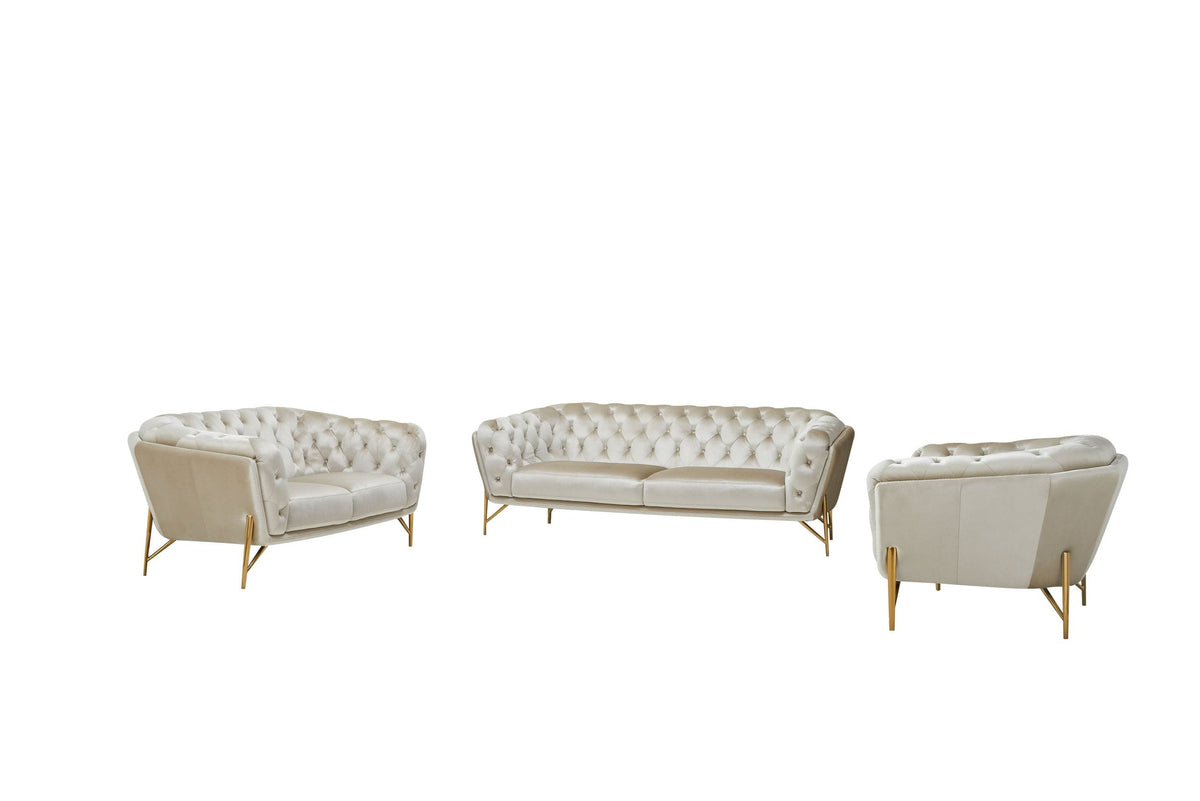 Stella - Transitional Beige Velvet Sofa Set
