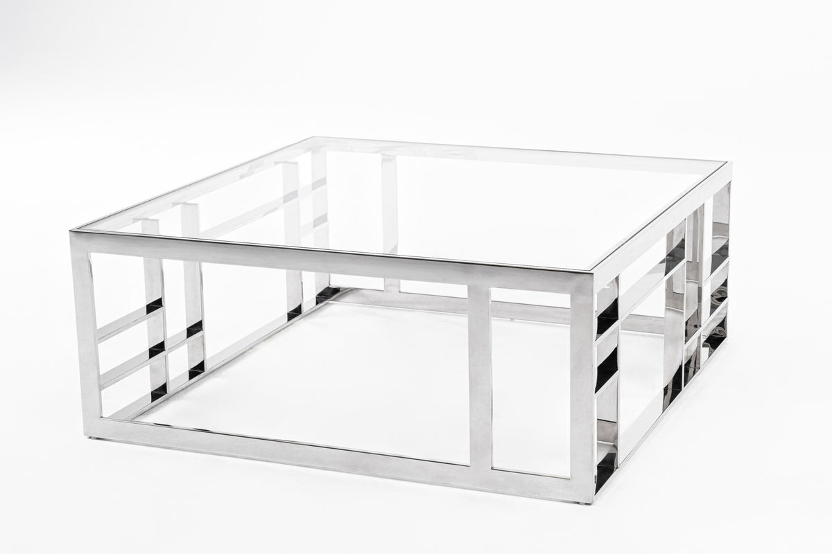 Stephen - Modern Glass & Stainless Steel Square Coffee Table