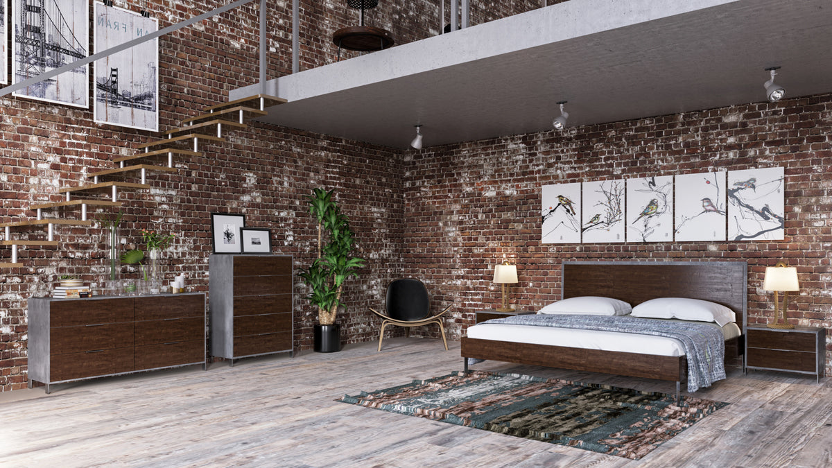 Queen Nova Domus Conner Modern Dark Walnut & Concrete Bedroom Set