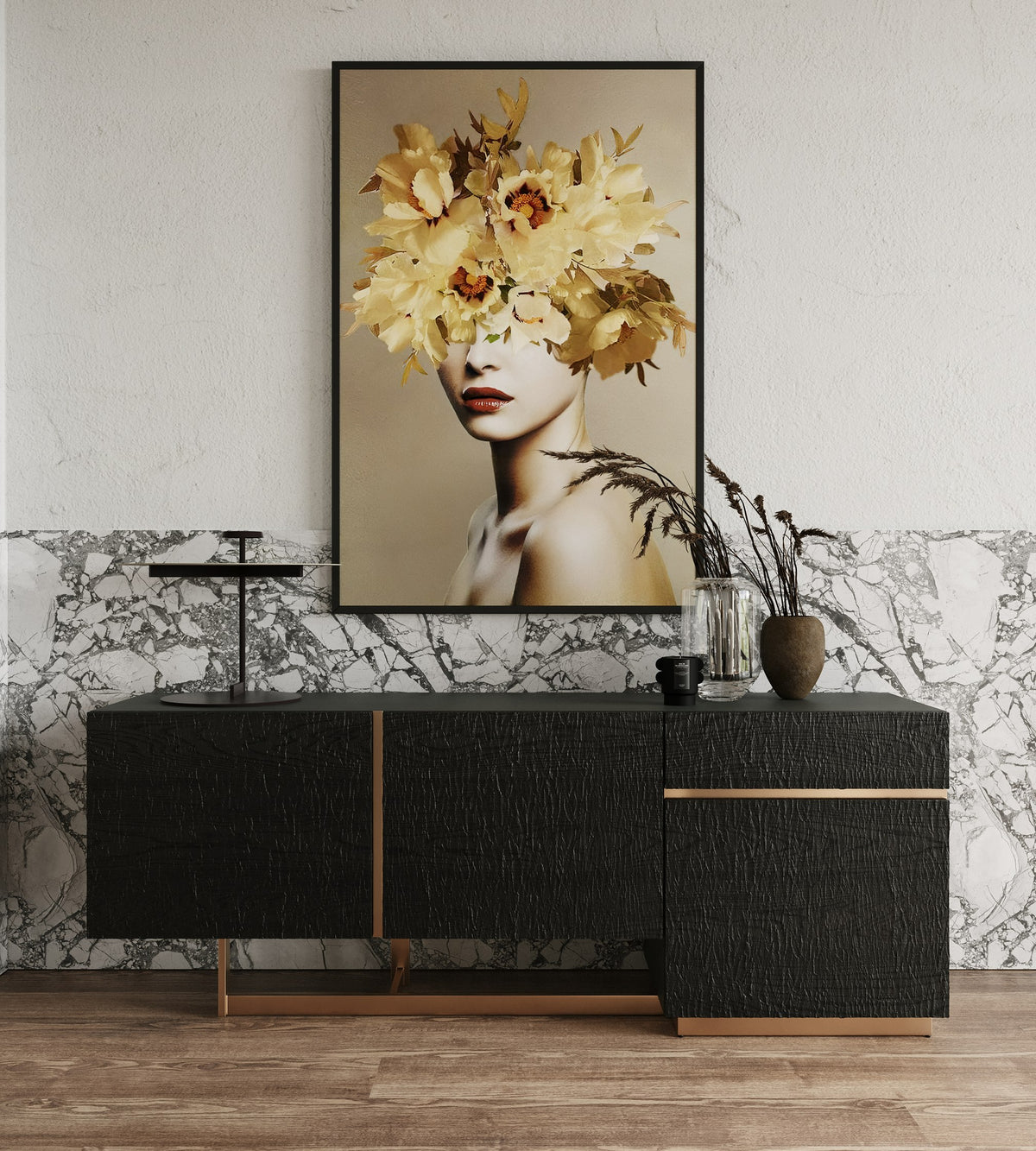 Tasha - Modern Black Ash + Brushed Gold Buffet