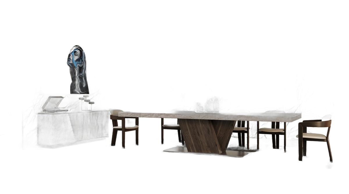 Cairo - Modern Grey Elm and White/Grey Marble Pattern Buffet