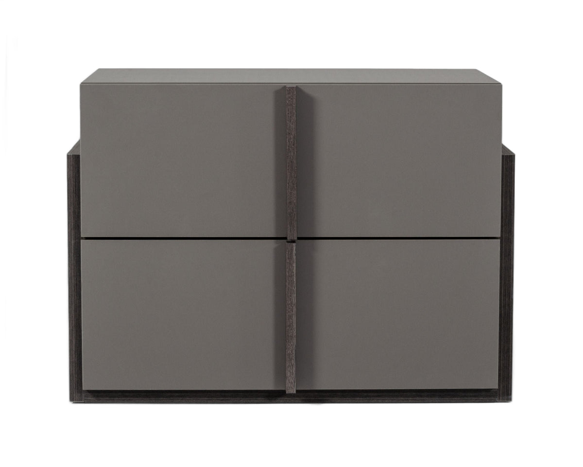 Lucia - Italian Modern Matte Grey / Elm Grey Bed + 2 Nightstands Set