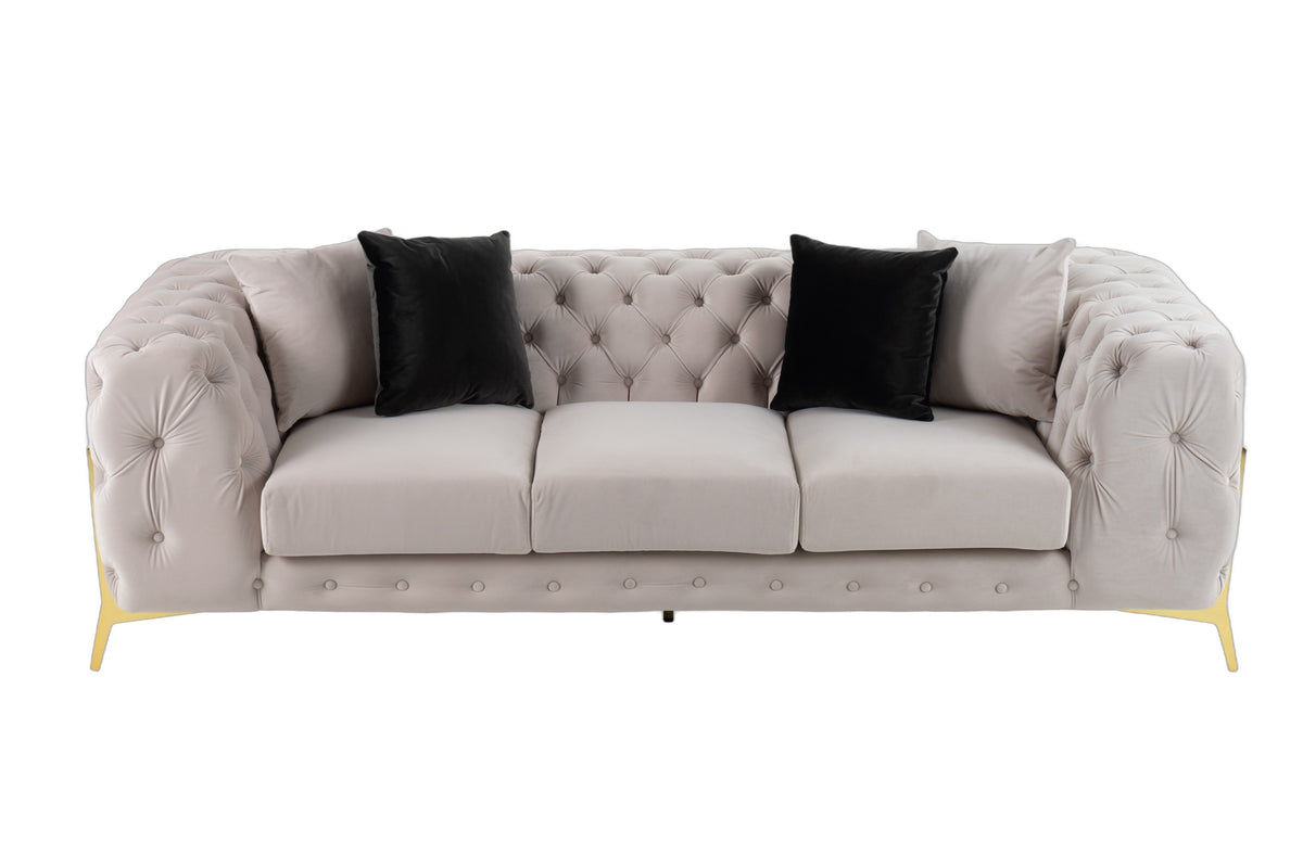 Clarice - Transitional Light Beige Velvet Sofa