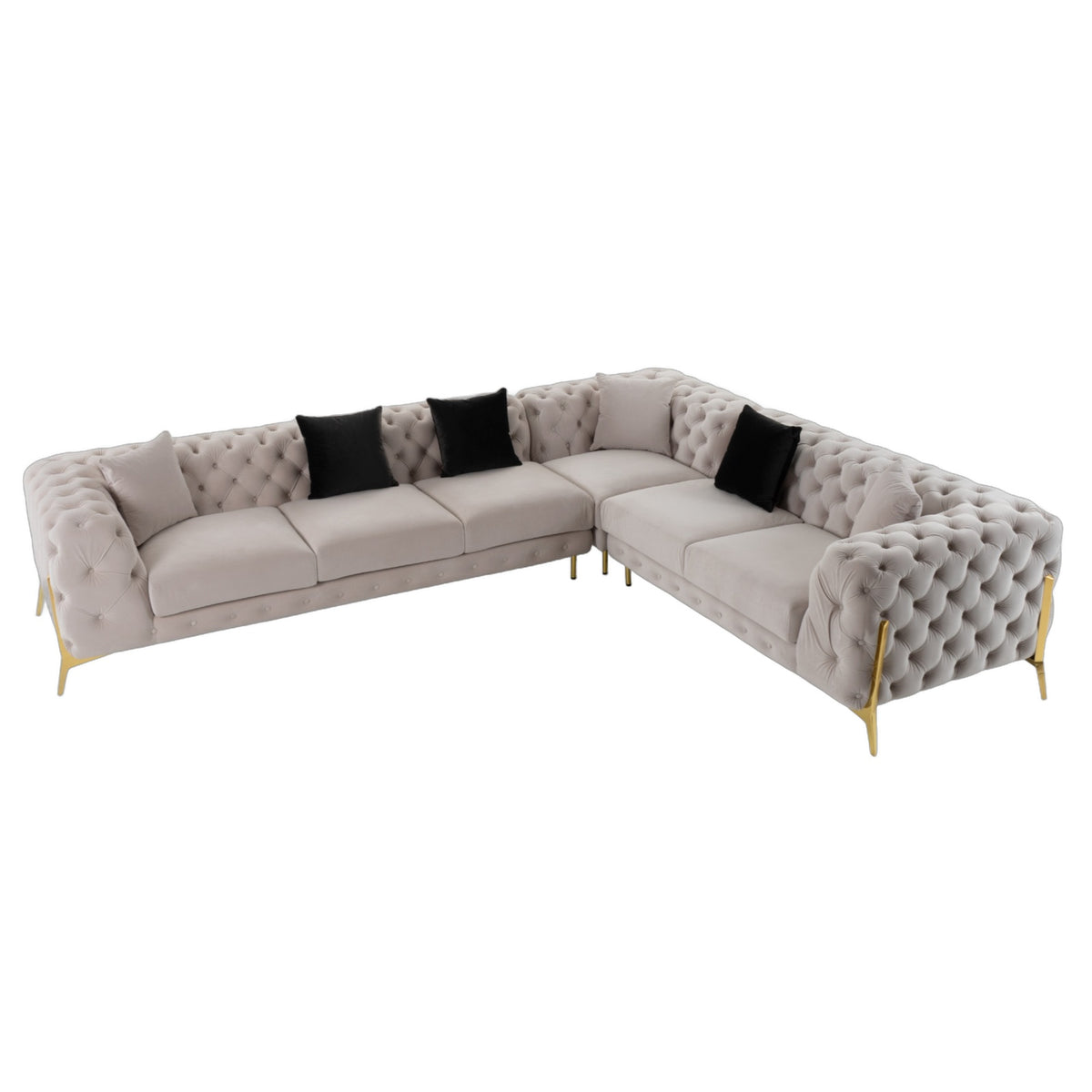 Clarice - Transitional Light Beige Velvet Sectional Sofa
