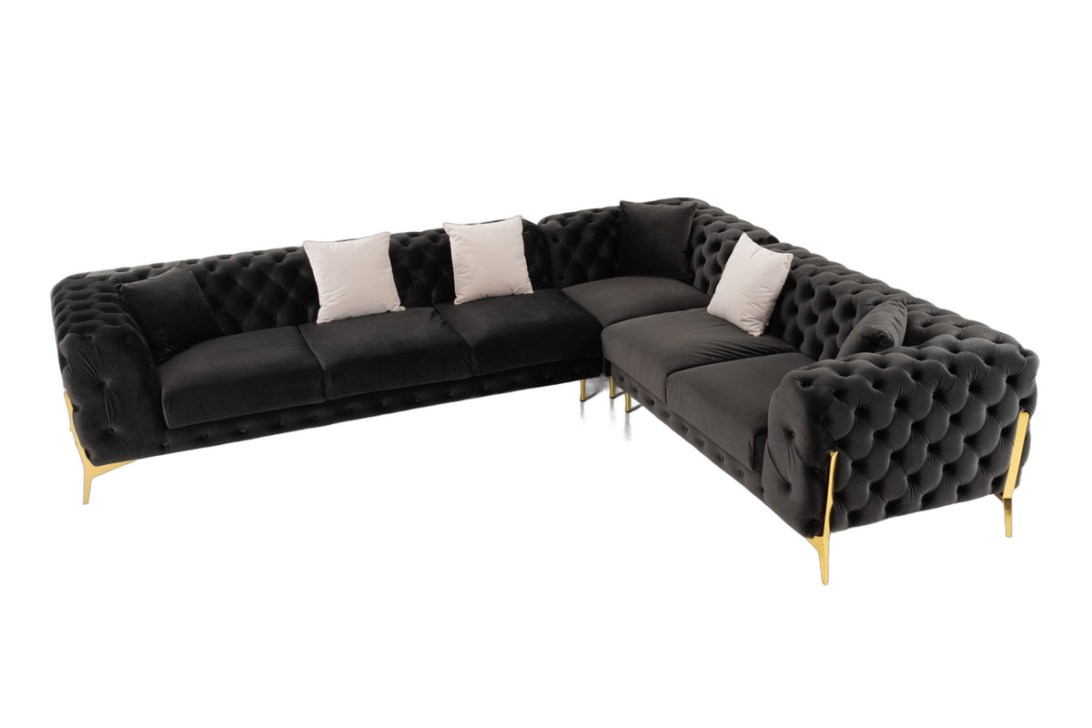 Clarice - Transitional Black Velvet Sectional Sofa
