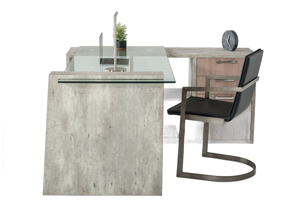 Boston Modern Glass & Faux Concrete Reversible Desk