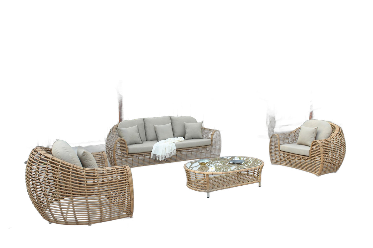 Sandra - Outdoor Beige + Wicker Sofa Set