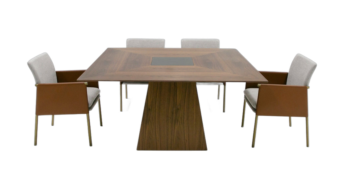Cora- Modern Walnut and Black Tempered Glass Dining Table