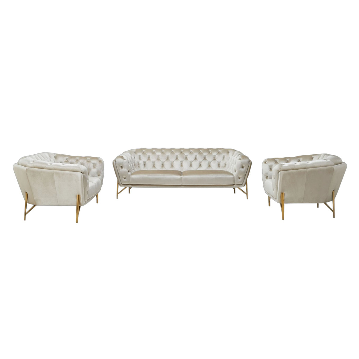 Stella - Transitional Beige Velvet Sofa Set