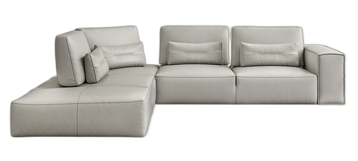 Hollywood - Italian Light Grey Leather LAF Chaise Sectional Sofa