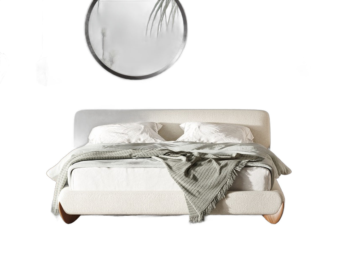 Fleury - Contemporary Cream Fabric and Walnut Bed-queen