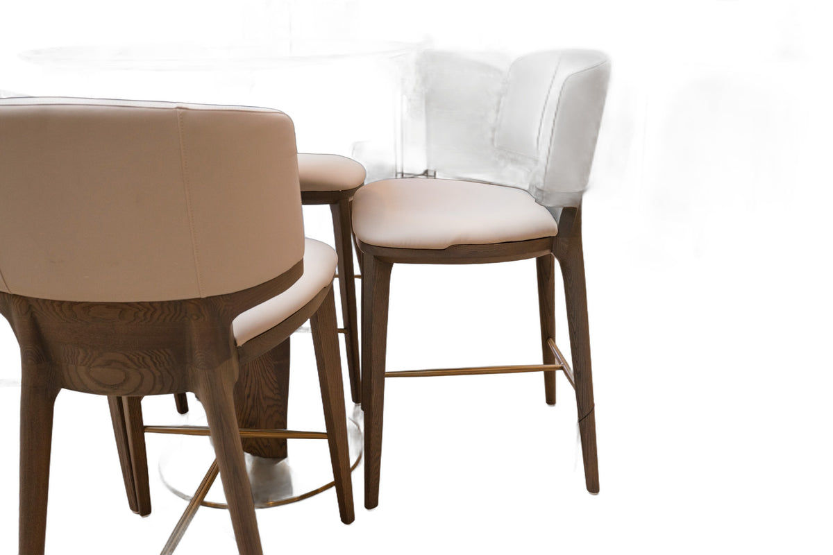 Calvary - Mid-Century Modern Beige Vegan Leather + Grey Ash Counter Chair