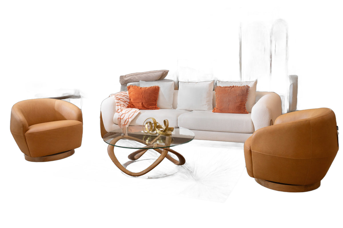 Michele - Modern Glass + Walnut Coffee Table