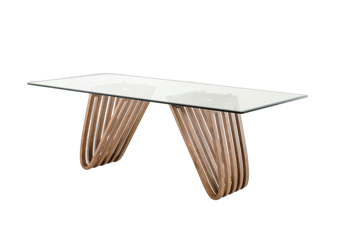 Draper Mid-Century Walnut & Glass Dining Table