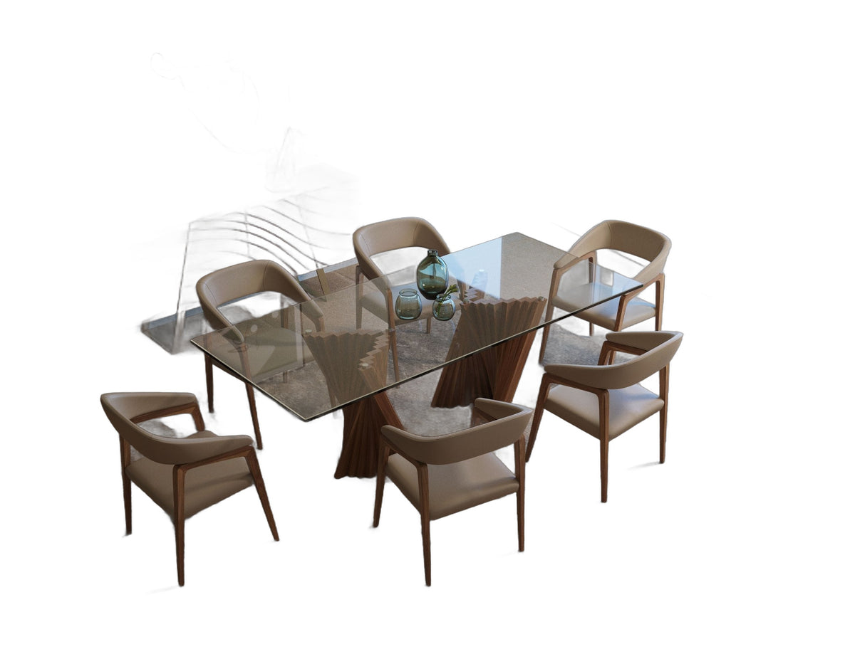 Corbin Mid-Century Walnut & Glass Dining Table