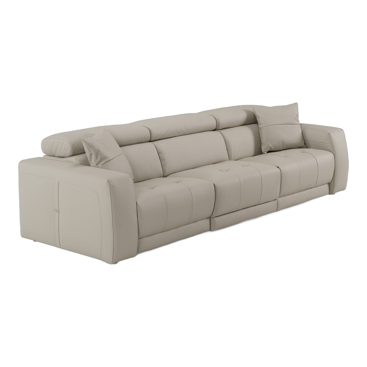 Dalton - Modern Italian Light Grey Leather 4-Seat Sofa + 2 Recliners