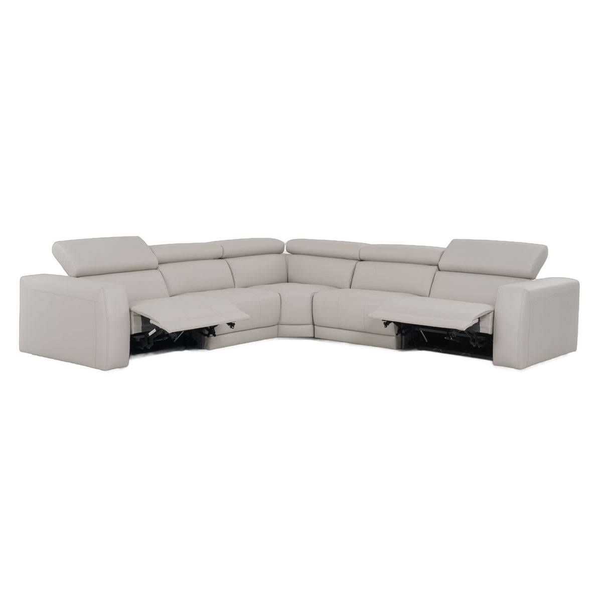 Dalton - Modern Italian Light Grey Leather Sectional + 2 Recliners