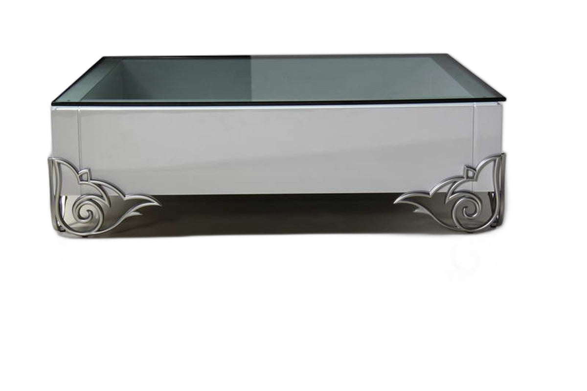 LS538 Emma Modern White Coffee Table w/ Glass Top