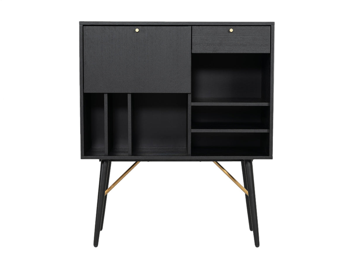 Billy Modern Black Oak & Gold Tall Buffet