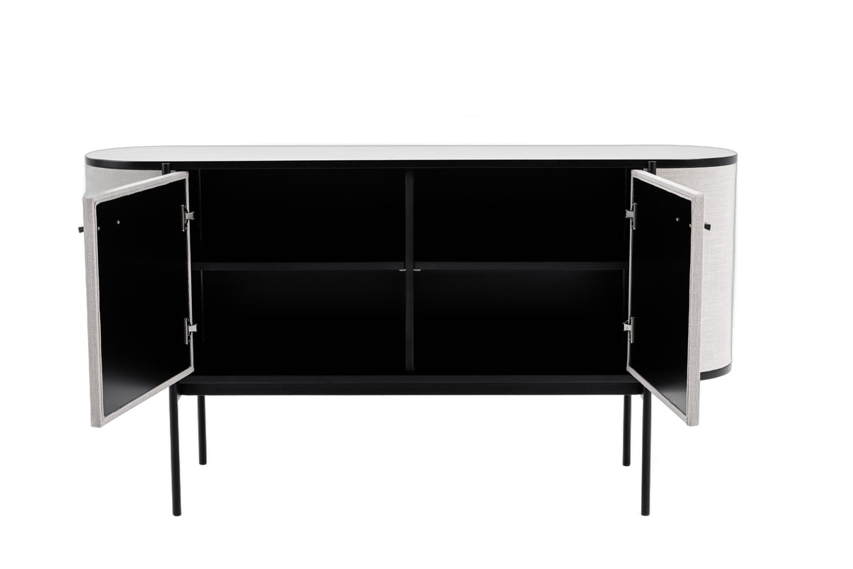 Hobart - Modern Beige Fabric & Black Metal Buffet
