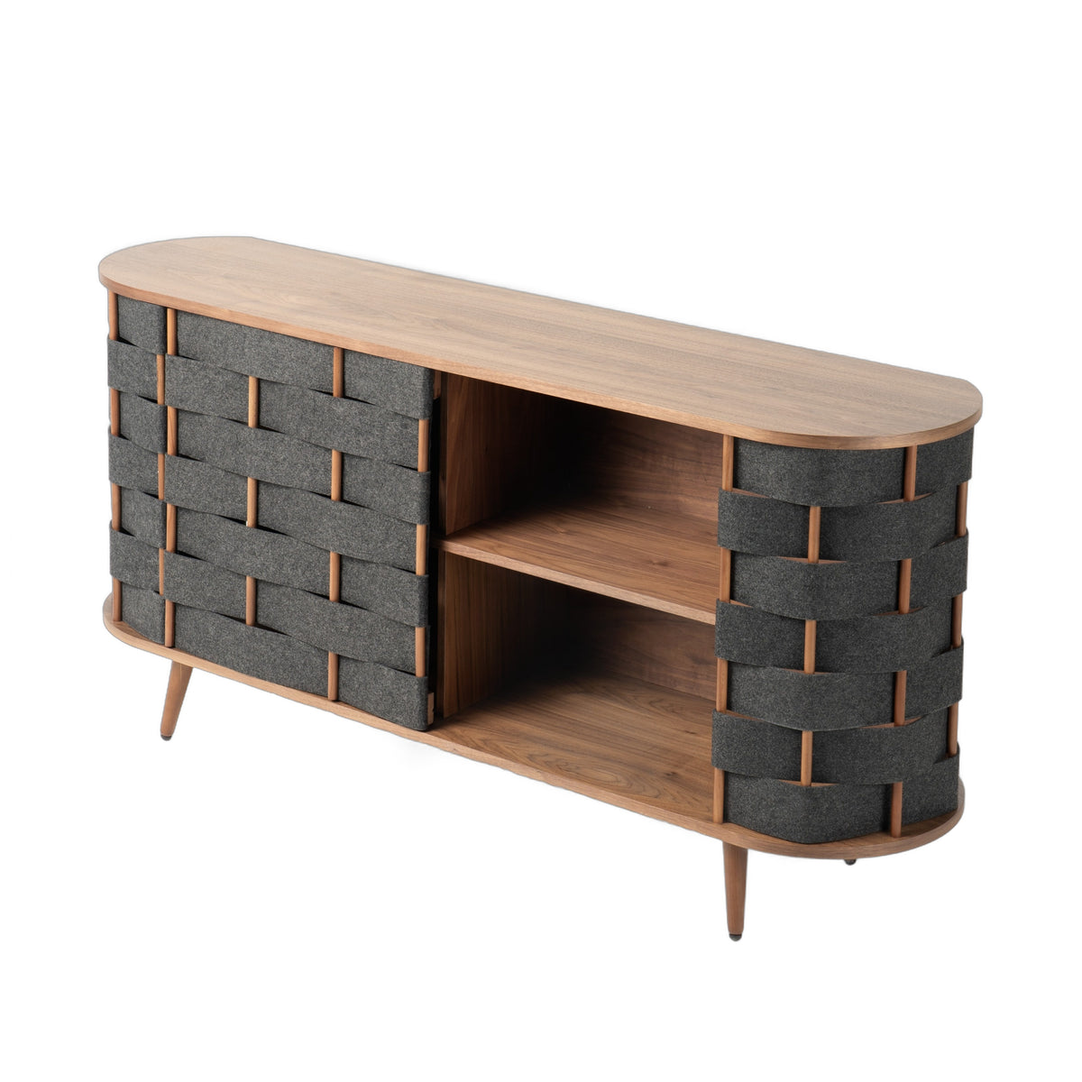 Sheridan - Mid-Century Modern Grey Fabric + Walnut Buffet