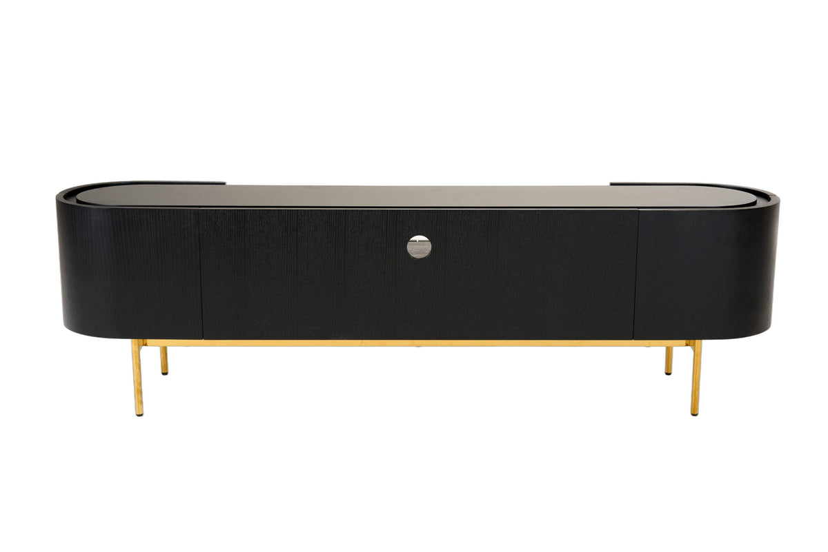 Bowie - Mid-Century Modern Black Oak + Brass TV Stand