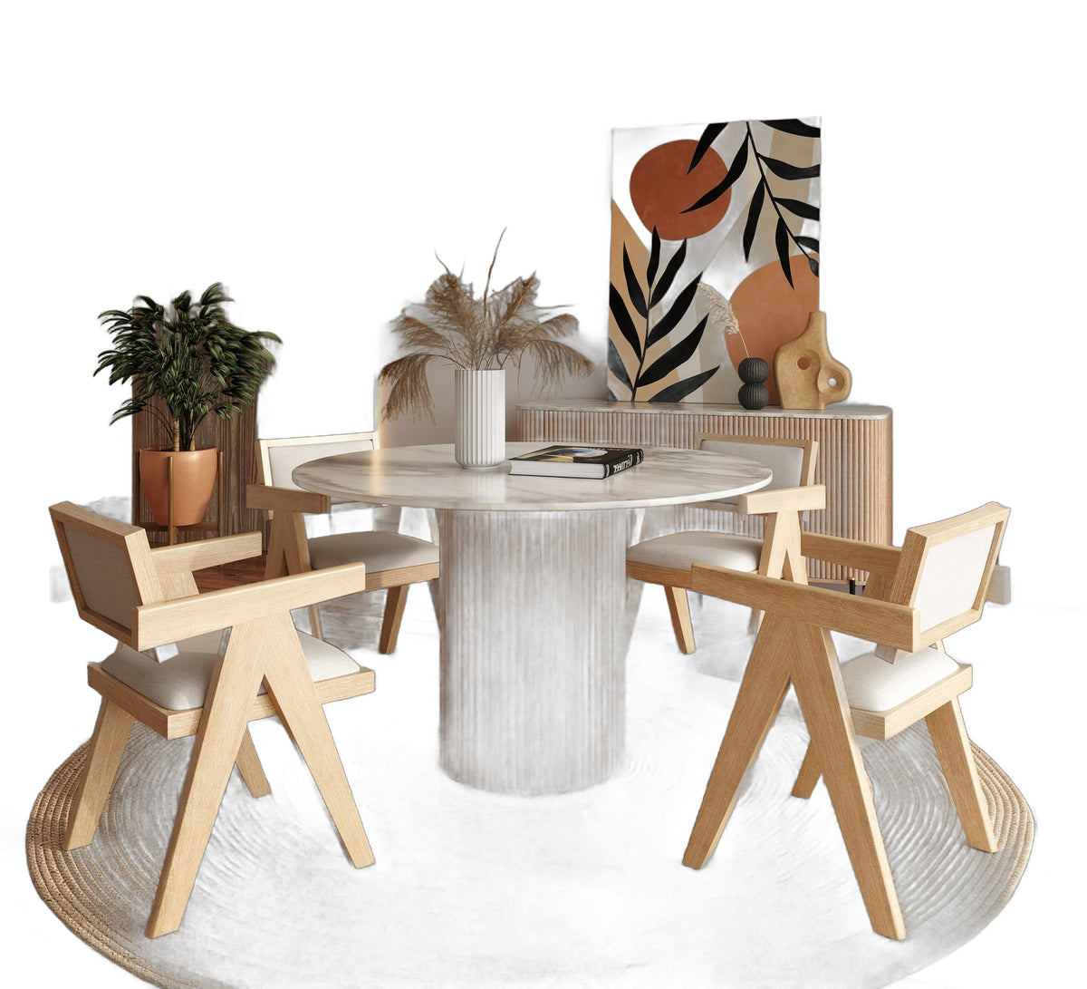Cambridge White Marble & Mango Round Dining Table