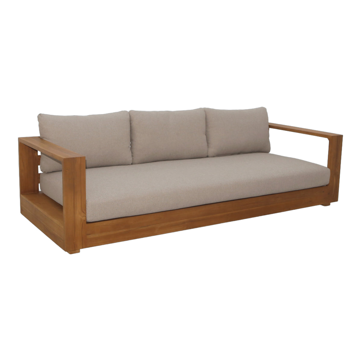Santorini - Outdoor Light Brown Olefin Fabric + Natural Teak Sofa