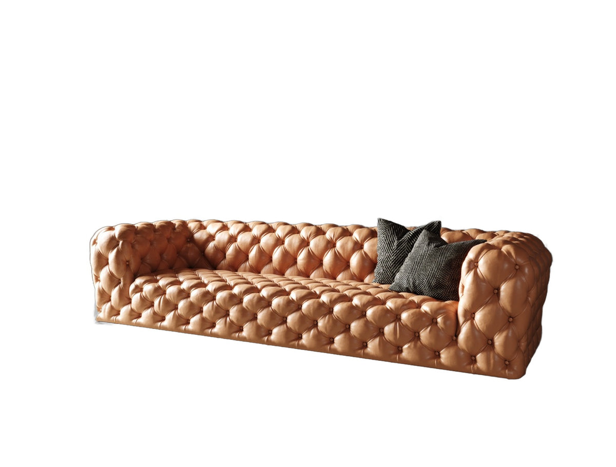 Dexter - Transitional Camel Full Italian Leather Tufted Sofa