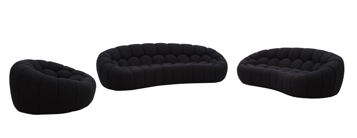 Yolonda - Modern Curved Black Fabric Sofa Set