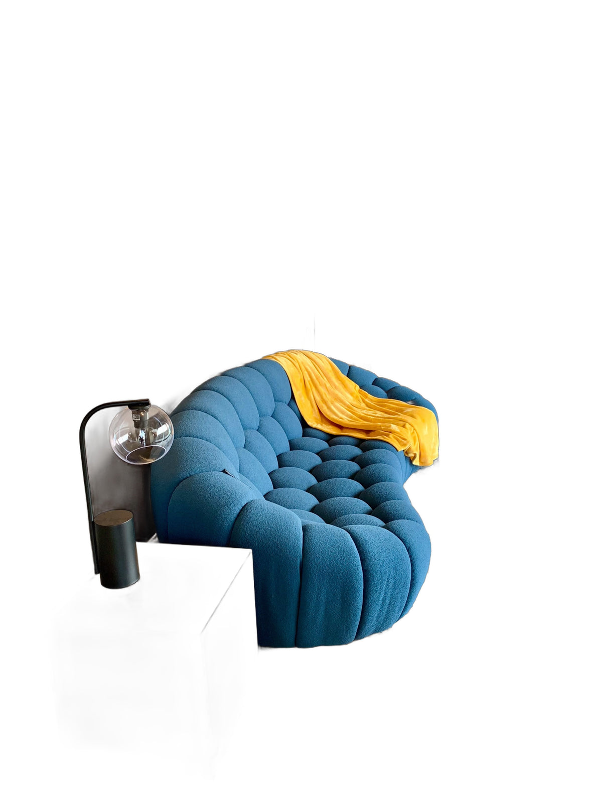 Yolonda - Modern Curved Dark Teal Fabric Sofa