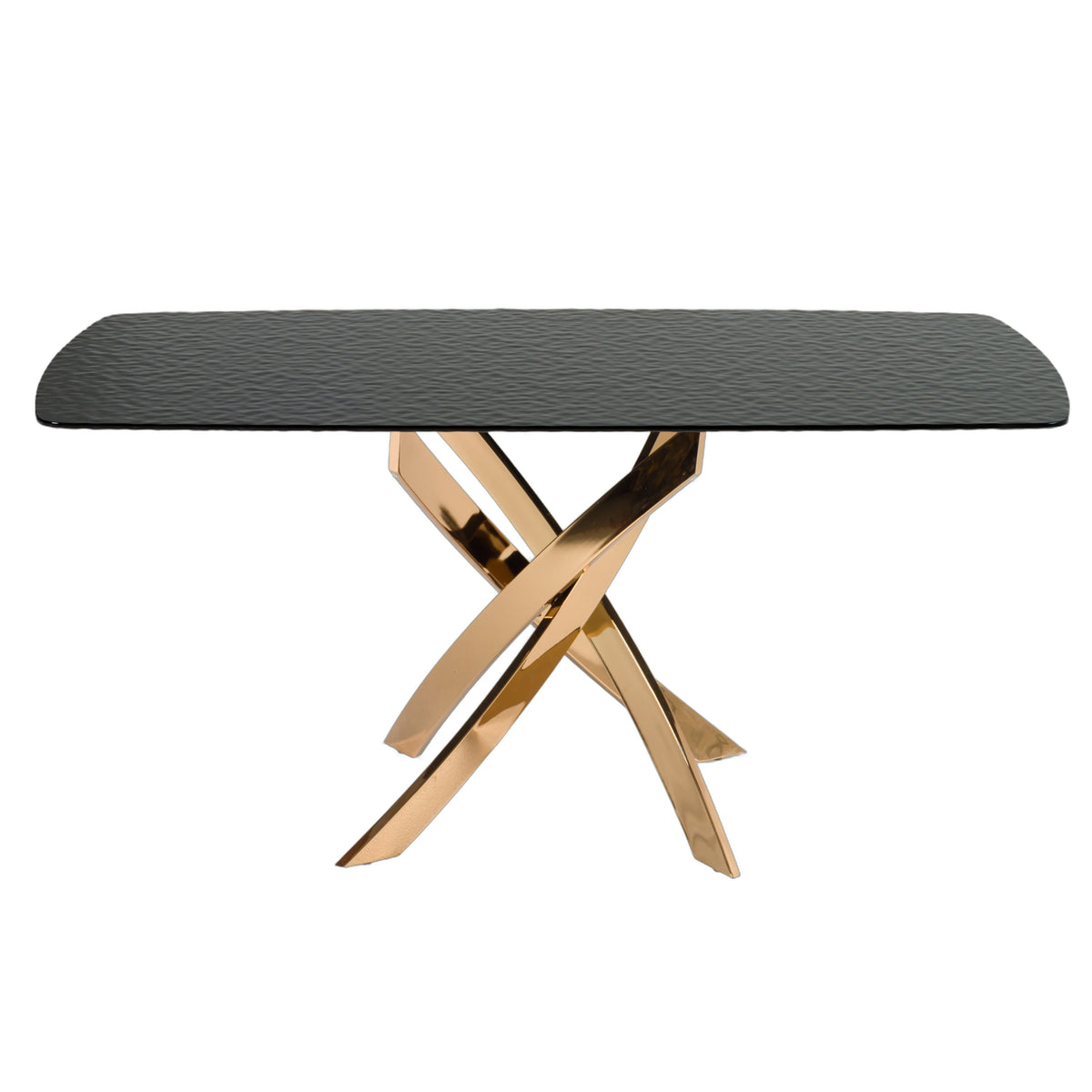 Pyrite - Modern Brown Glass + Rosegold Rectangular Dining Table